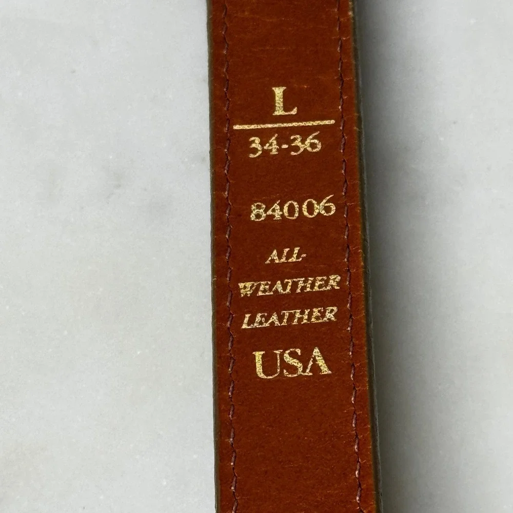 Vintage Dooney Bourke Thin All Weather Leather Belt L Tan Brass Duck Old Money